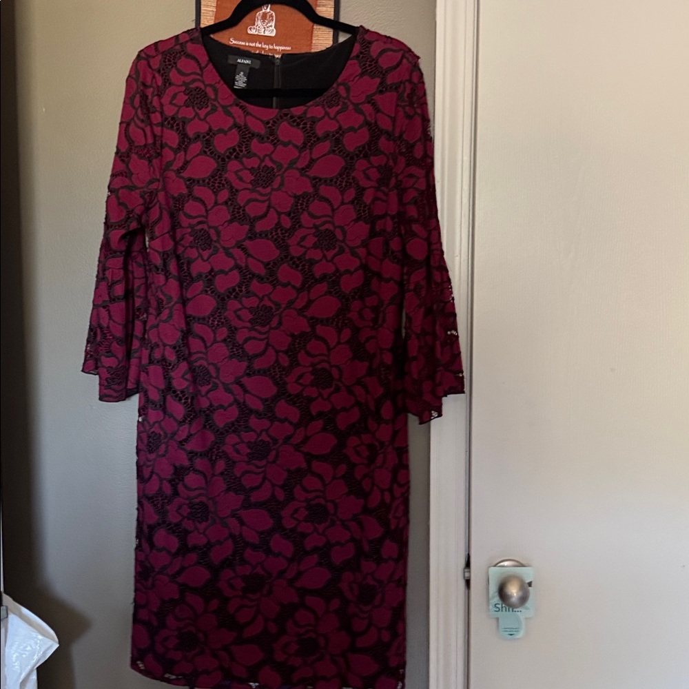 Alfani Floral Lace burgundy Dress with 3/4 bell sleeves